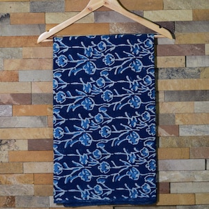 Indigo Hand Dyed Fabric by the yard, Block Floral Print Soft 100% Pure Cotton, Perfect for Women&#39;s Dress making, home decoration fabric