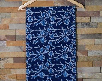 Indigo Hand Block Print Cotton Fabric, Soft Hand Dyed Material