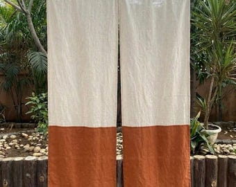 100% Cotton Noren Curtain, Japanese Style Color Block Boho Room Divider