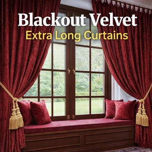 Red Crushed Velvet Blackout Curtains, Extra Long Drapes, Luxury Window Panel