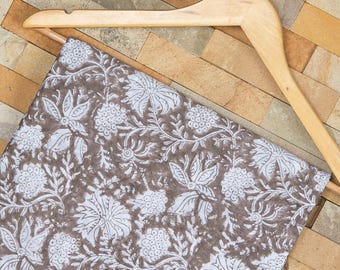 Indian Cotton Fabric, Hand Block Floral Print, 44" Wide, by the Yard