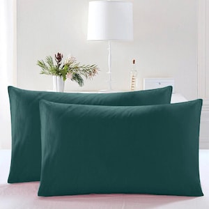 May include: Two teal blue pillowcases, one on top of the other, with a white background.