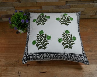Hand Block Print Baumwolle Kissenbezug, Boho Floral Indischen Kissen, Bauernhaus Sofa Dekor