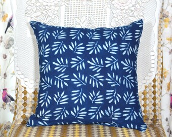 Indigo Mud Cloth Print Cushion Cover, Cotton Throw Pillow, Boho Decor