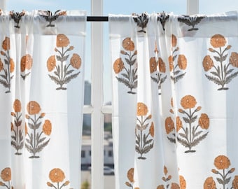Block Print Curtains Panel, Pure Cotton Mughal Floral Drapes for Bedroom, Farmhouse Decor Curtains