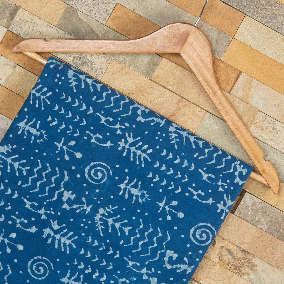 Indigo Hand Block Print Cotton Fabric: Natural Dye Dressmaking Cloth - Etsy