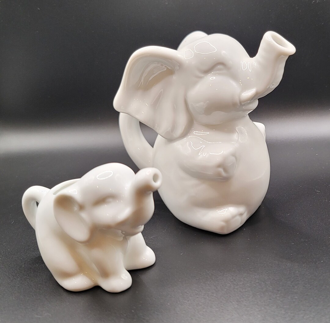 Set of 2 Mama and Baby Elephant Cream Pitchers White Etsy