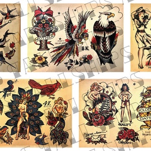 Old School Traditional Tattoo Flash Sailor Jerry Digital Download 5 Sheets (Vol 1) (41-45)