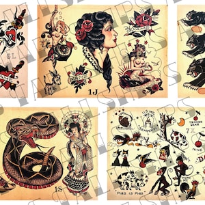 Old School Traditional Tattoo Flash Sailor Jerry Digital Download 5 Sheets (Vol 1) (21-25)