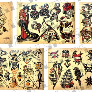 Old School Traditional Tattoo Flash Sailor Jerry Digital Download 5 Sheets (Vol 1) (1-5)