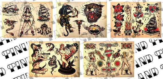 額縁 Old school tattoo FLASH graphic Vintage Tattoo Flash Sheet | Traditional Tattoo Print