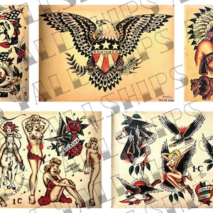 Old School Traditional Tattoo Flash Sailor Jerry Digital Download 5 Sheets (Vol 1) (16-20)
