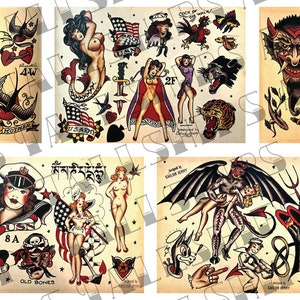 Old School Traditional Tattoo Flash Sailor Jerry Digital Download 5 Sheets (Vol 1) (46-50)