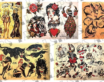 Old School Traditional Tattoo Flash Sailor Jerry Digital Download 5 Sheets (Vol 1) (26-30)