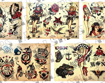 Old School Traditional Tattoo Flash Sailor Jerry Digital Download 5 Sheets (Vol 1) (11-15)