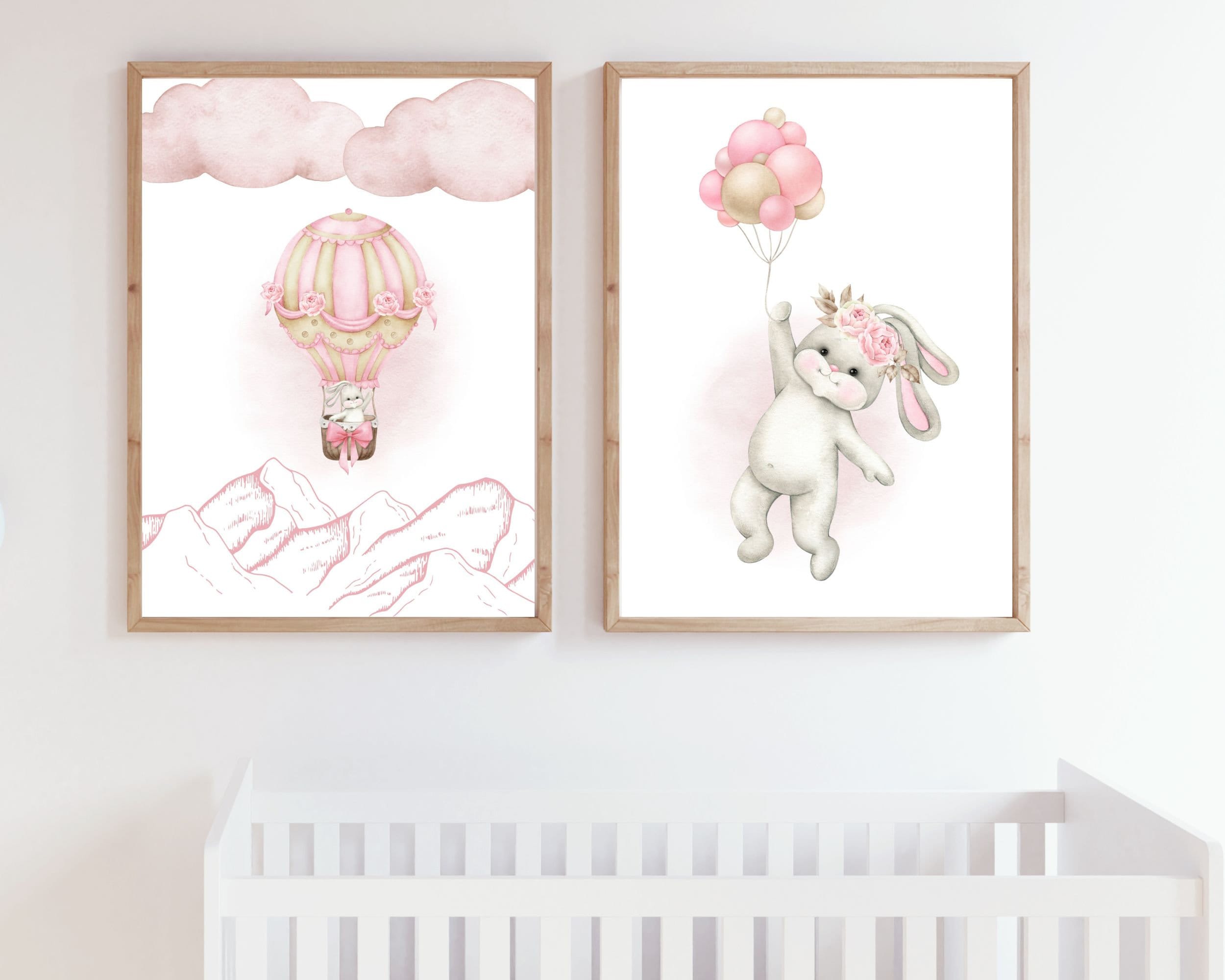 Pink Bunny Hot Air Balloon Nursery Wall Art Printable Instant Download ...