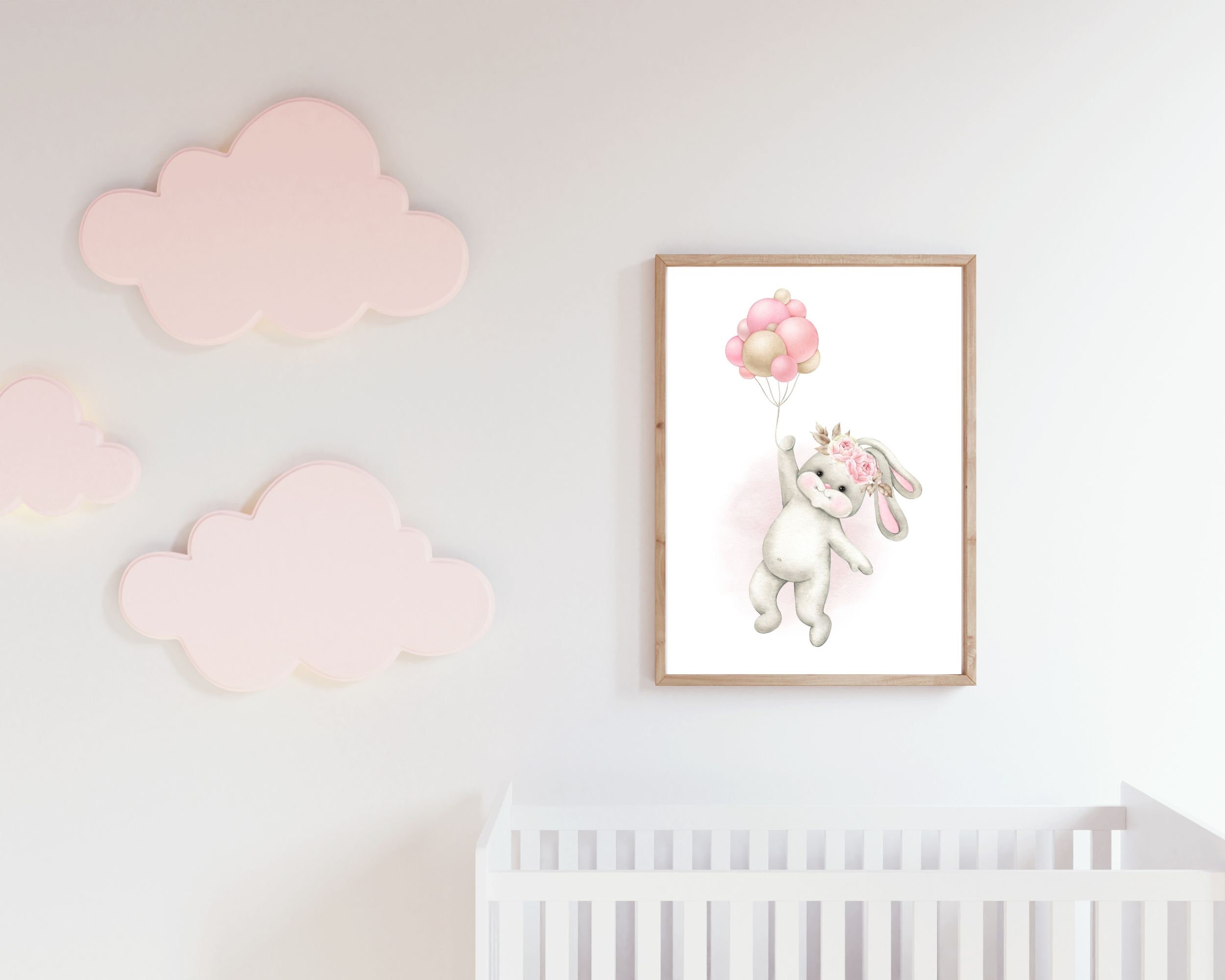 Pink Bunny Hot Air Balloon Nursery Wall Art Printable Instant Download ...