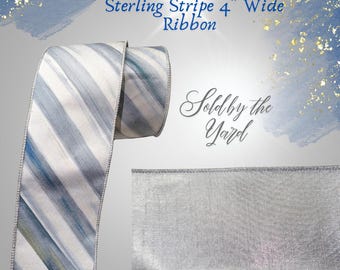 MacKenzie Childs Sterling Check Ribbon: 4-Inch Gray Silver Metallic Trim, SOLD by THE YARD