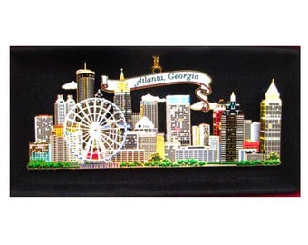Atlanta Georgia City Skyline Ornament, 2D Multicolored Brass