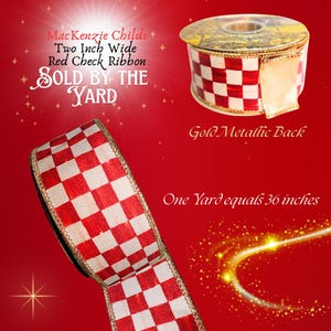 MacKenzie Childs Red Check Ribbon Gold Metallic Trim, 2" Wide, SOLD by THE YARD