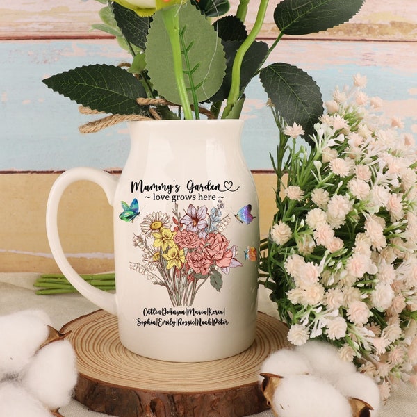 Custom Grandmas Garden Flower Vase,Ceramic Vase,Personalised Grandma Vase,Mother's Day Gift,Nanny Vase,Mothers Day Vase,Gift For Mom