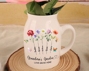 Mothers Day Gift Grandmas Garden Flower Vase,Nana Flower Vase,Custom Grandkid Name Flower Vase,Grandma Flower Vase,Grandma Gift,Gift For Mom