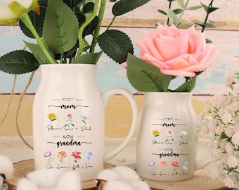 Vase personnalisé première maman maintenant grand-mère, vase de fleurs de jardin de grand-mère personnalisé, vase nounou, vase en céramique, vase pour la fête des mères, cadeau nounou, cadeau pour maman