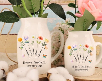 Mothers Day Gift Grandmas Garden Flower Vase,Nana Flower Vase,Custom Grandkid Name Flower Vase,Grandma Flower Vase,Grandma Gift,Gift For Mom