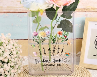 Vase livre personnalisé, vase livre en acrylique pour fleurs, vase de fleurs jardin de grand-mère, cadeaux de fête des mères pour grand-mère, maman et grand-mère, cadeau pour grand-mère