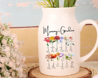 Personalized Grandma's Garden Flower Vase,Ceramic Flower Vase, Custom Birthmonth Flower and Name Vase,Mother's Day Gift,Gift for Grandma,Mom