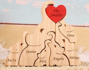 Custom Wooden Elephant Family Puzzle,Wooden Elephants Carvings,Family Name Puzzle,Family Keepsake Gift, Mother's Day Gift,Gift for Mom