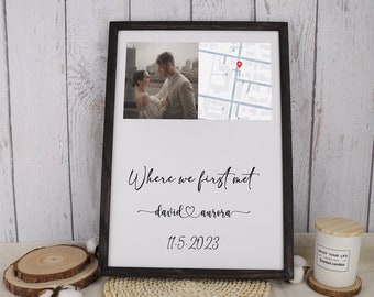 Where We Met Map - Personalized Couples Gift - Custom Photo Frames - Engagement Gift - Wooden Anniversary Gift - Valentine's Day Gift