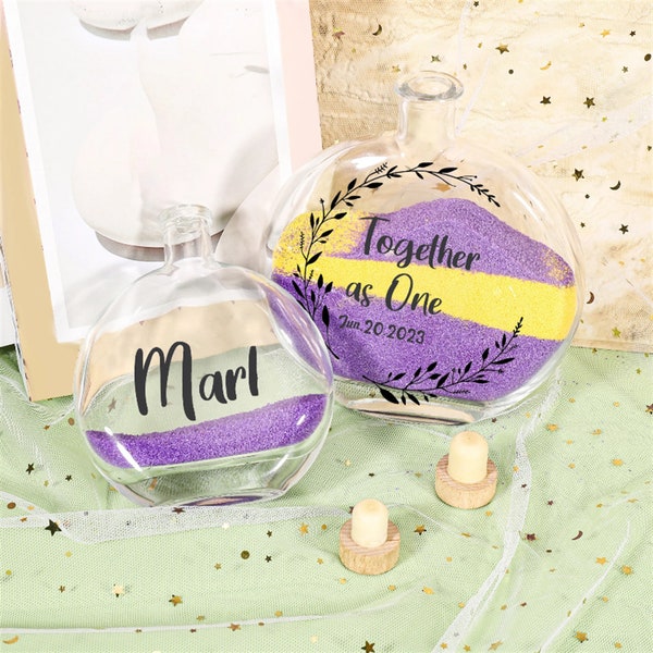 3 piece set Valentine's Day Unity Ceremony , Personalized Sand Ceremony Set, Beach Wedding, Blending of the Sands Ceremony, Etched Glass