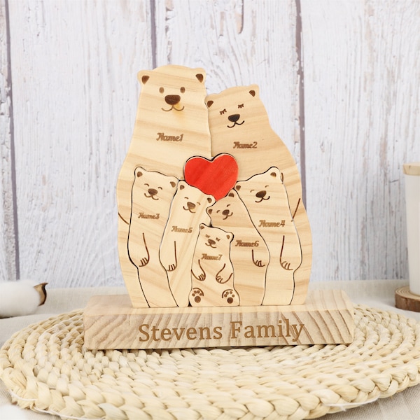 Personalize Wooden Bear Family Puzzle - Custom Family Gift For Mom&Dad - Family Keepsake Gift - Animal Family Home Decor - Gift for Mom