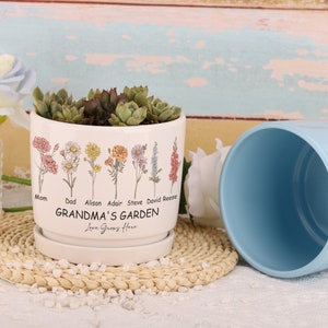 Personalized Birth Flower Plant Pot,Grandma's Garden Plant Pot,Outdoor Flower Pot With Month Flower,Mothers Day Gift for Grandma Mom Nana image 6