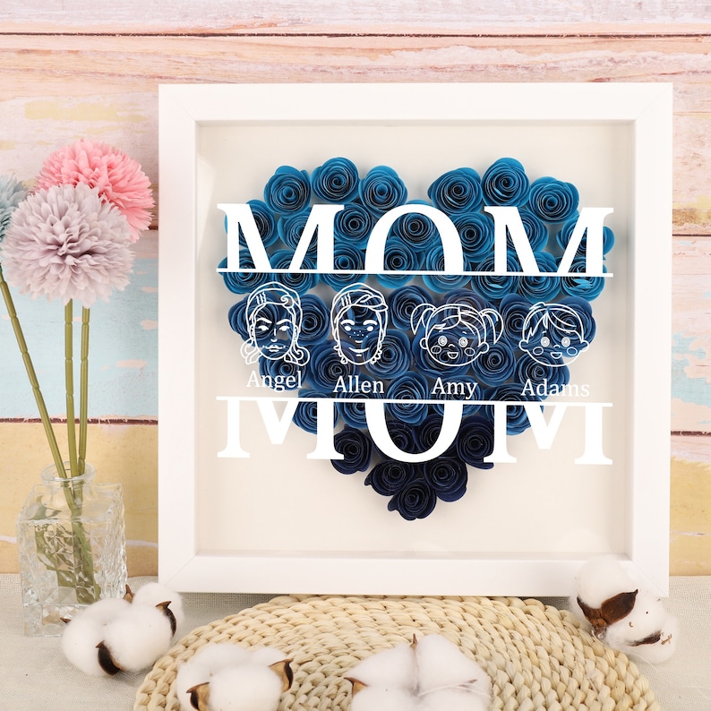 Mom Heart Shadowbox Frame Gift,Personalized Roses Shadow Box,Heart Rose Display Case,Mothers Day Gift,Flower Gift Box For Mom Grandma Nana image 1
