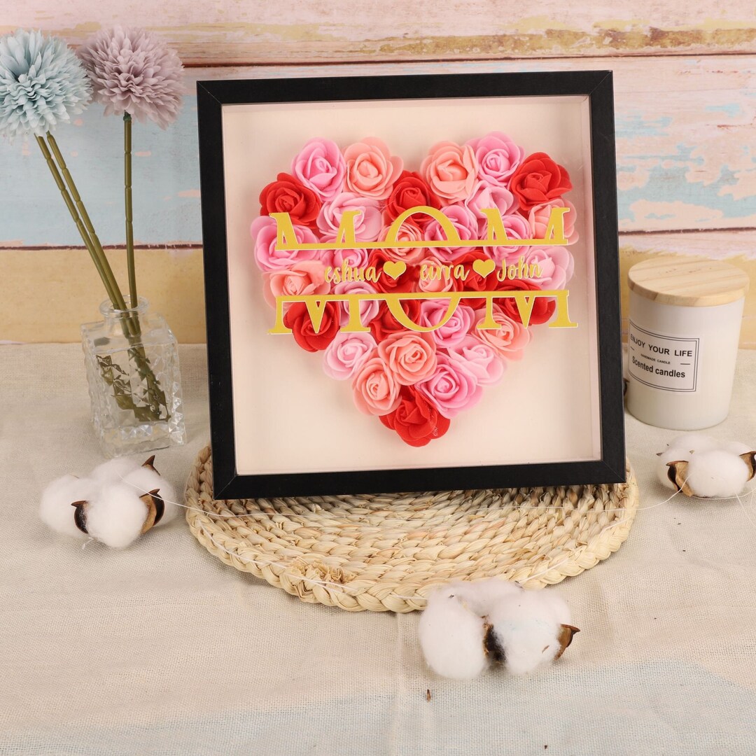 Mother And Daughter Forever Linked Together - Personalized Heart Flower Shadow Box main image 1