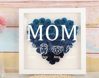 Mom Herz Shadowbox Rahmen Geschenk, personalisierte Rosen Shadow Box, Herz Rose Vitrine, Muttertagsgeschenk, Blumen Geschenkbox für Mama Oma Nana