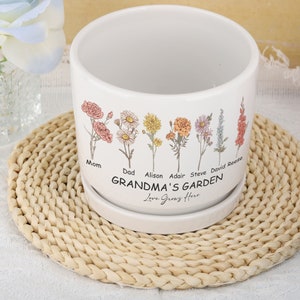 Personalized Birth Flower Plant Pot,Grandma's Garden Plant Pot,Outdoor Flower Pot With Month Flower,Mothers Day Gift for Grandma Mom Nana image 8