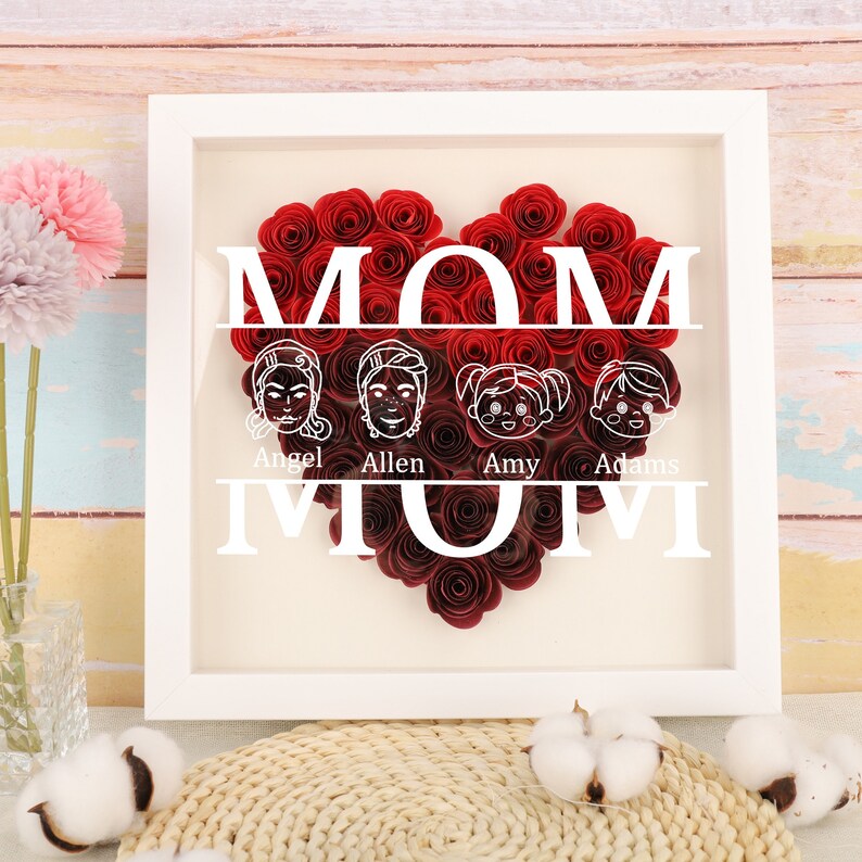 Mom Heart Shadowbox Frame Gift,Personalized Roses Shadow Box,Heart Rose Display Case,Mothers Day Gift,Flower Gift Box For Mom Grandma Nana image 5
