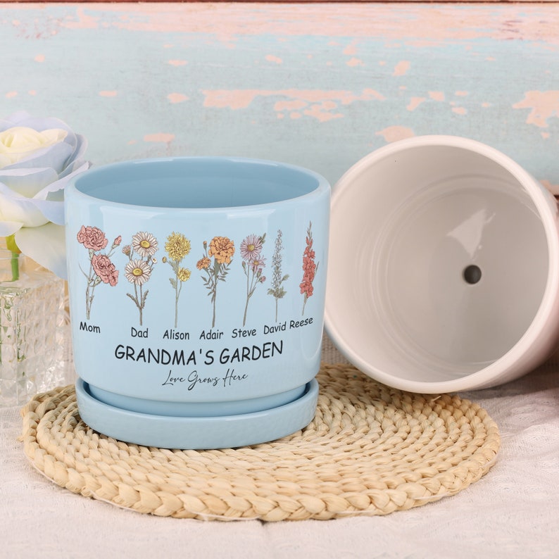 Personalized Birth Flower Plant Pot,Grandma's Garden Plant Pot,Outdoor Flower Pot With Month Flower,Mothers Day Gift for Grandma Mom Nana image 4