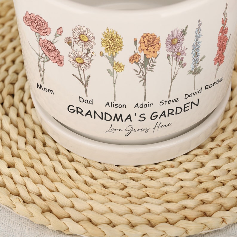 Personalized Birth Flower Plant Pot,Grandma's Garden Plant Pot,Outdoor Flower Pot With Month Flower,Mothers Day Gift for Grandma Mom Nana image 7