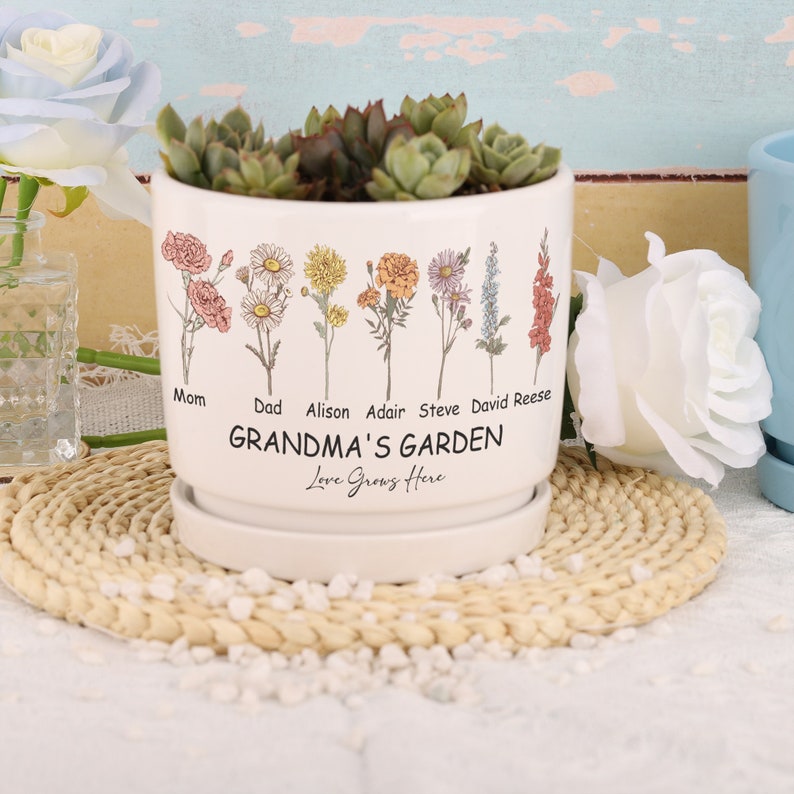 Personalized Birth Flower Plant Pot,Grandma's Garden Plant Pot,Outdoor Flower Pot With Month Flower,Mothers Day Gift for Grandma Mom Nana image 3