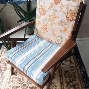 Almofada de banco listrada azul, almofada de amarrar, almofada de banco, tamanhos personalizados disponíveis.