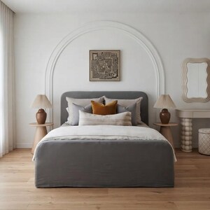 Grey Linen Headboard cover and Bed Skirt Set,  King, Full, Twin, Double, Single