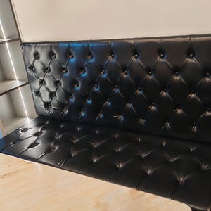 Faux leather seat cushions and chair covers, custom sizes, handmade, in a variety of colors.