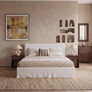 Cotton Linen Headboard Slipcover and Bed Skirt Set,Twin, Full, Queen, King, Multiple Colors.