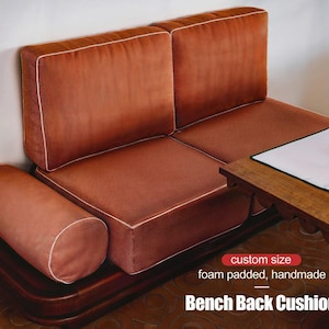 Banco y cojines de lino marrón, cojines de fiesta de tamaño personalizado, tela de lino, asiento de ventana, cojines de asiento de gabinete