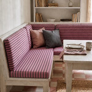 Vintage Stripe Bankettkissen, Pink & Schwarz Custom Sitzkissen für Bauernhaus Küchenecke, handgefertigtes L-förmiges Kissen für eingebaute Sitzmöbel