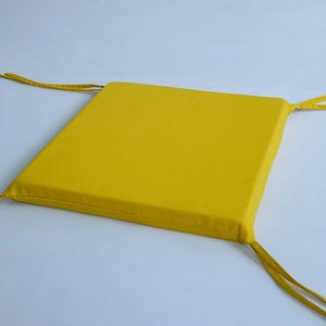 Yellow bench cushion with ties, lovely lace cushion, bench cushion, custom sizes available.